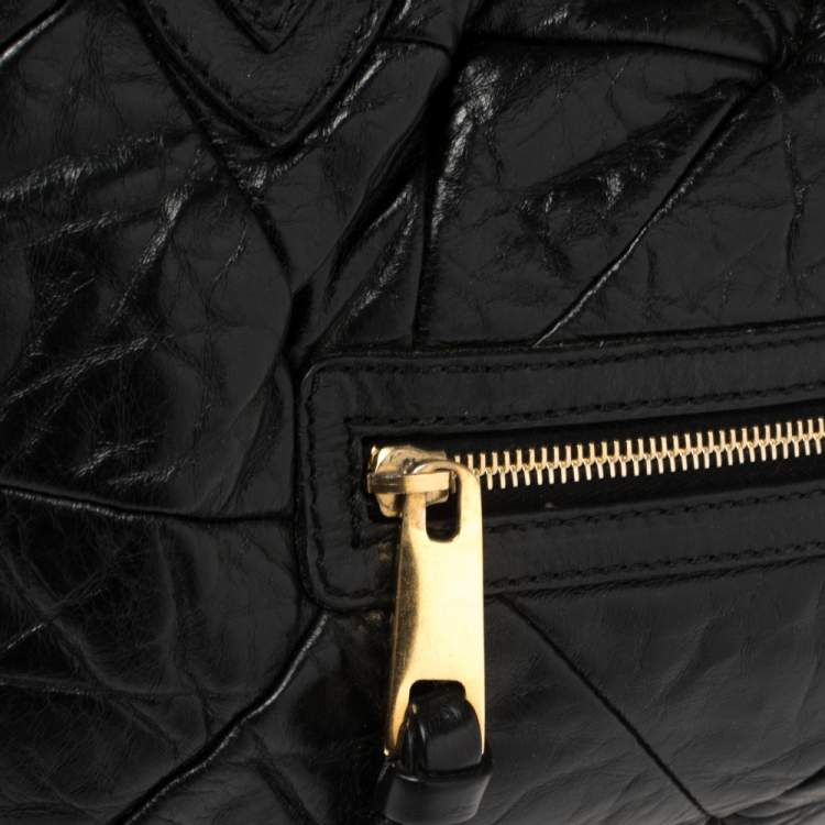 Pre Owned Marc Jacobs Black Crinkled Leather Stam Satchel