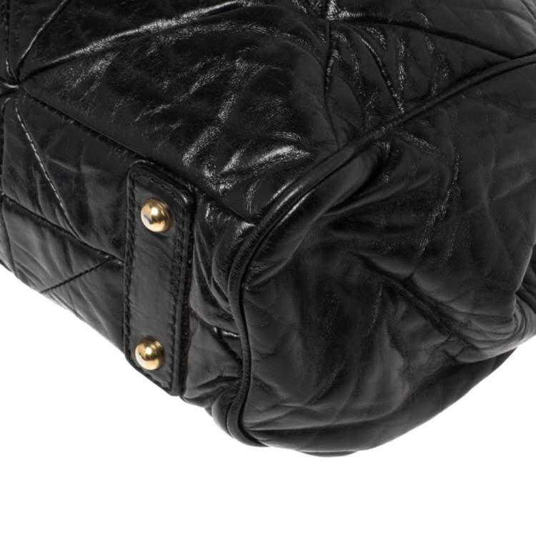 Pre Owned Marc Jacobs Black Crinkled Leather Stam Satchel