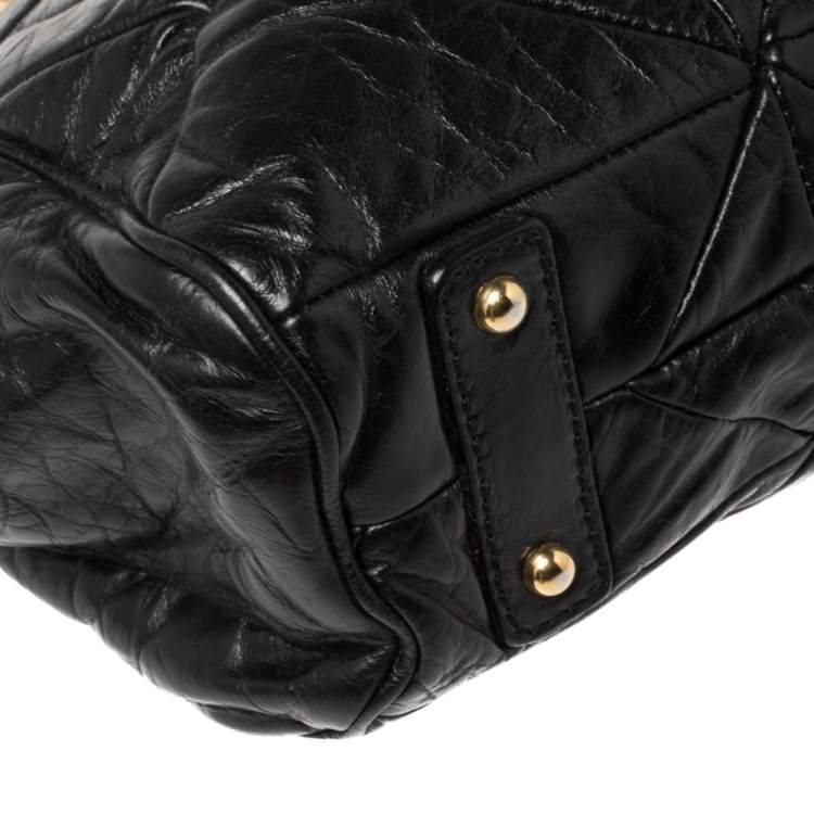 Pre Owned Marc Jacobs Black Crinkled Leather Stam Satchel
