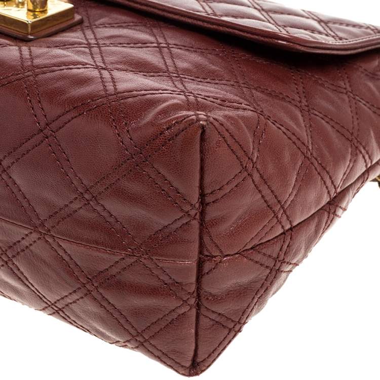 Pre Owned Marc Jacobs Maroon Quilted Leather Large Baroque Single Shoulder Bag