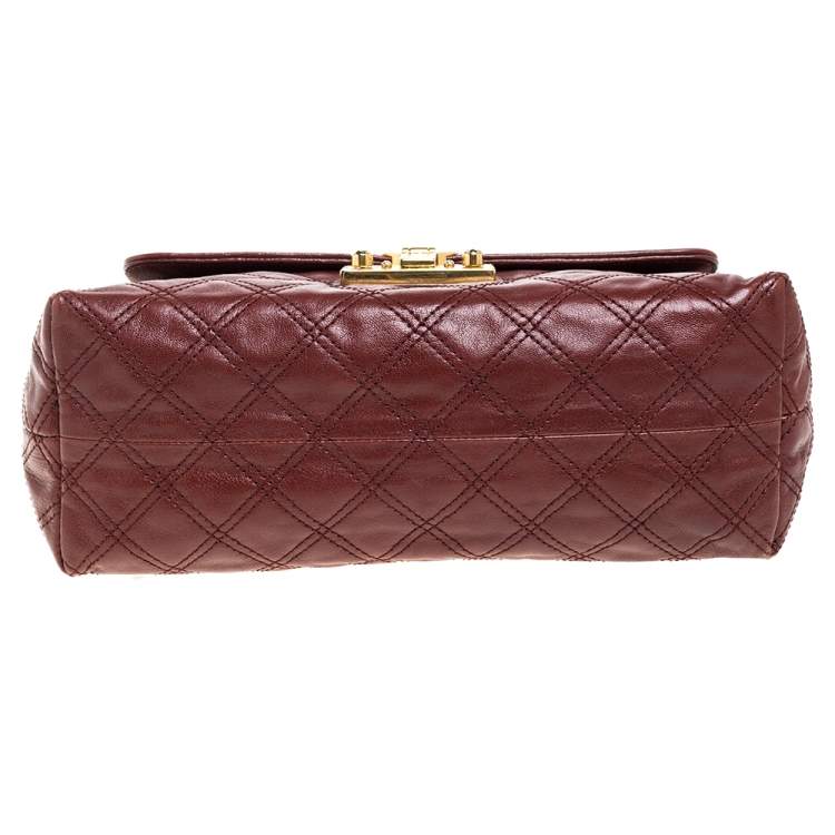 Pre Owned Marc Jacobs Maroon Quilted Leather Large Baroque Single Shoulder Bag