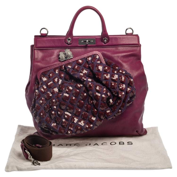 Pre Owned Marc Jacobs Purple Leather Robert Duffy Bag on Bag Tote