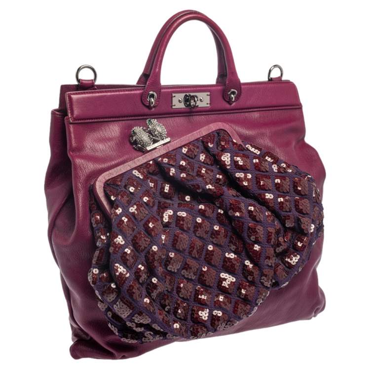 Pre Owned Marc Jacobs Purple Leather Robert Duffy Bag on Bag Tote