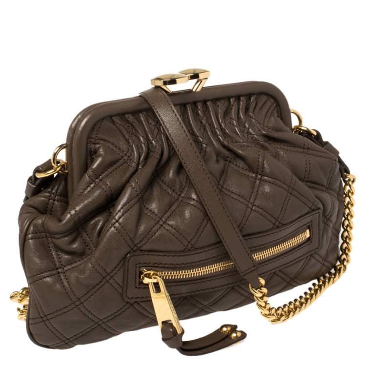 Pre Owned Marc Jacobs Dark Beige Quilted Leather Little Stam Shoulder Bag