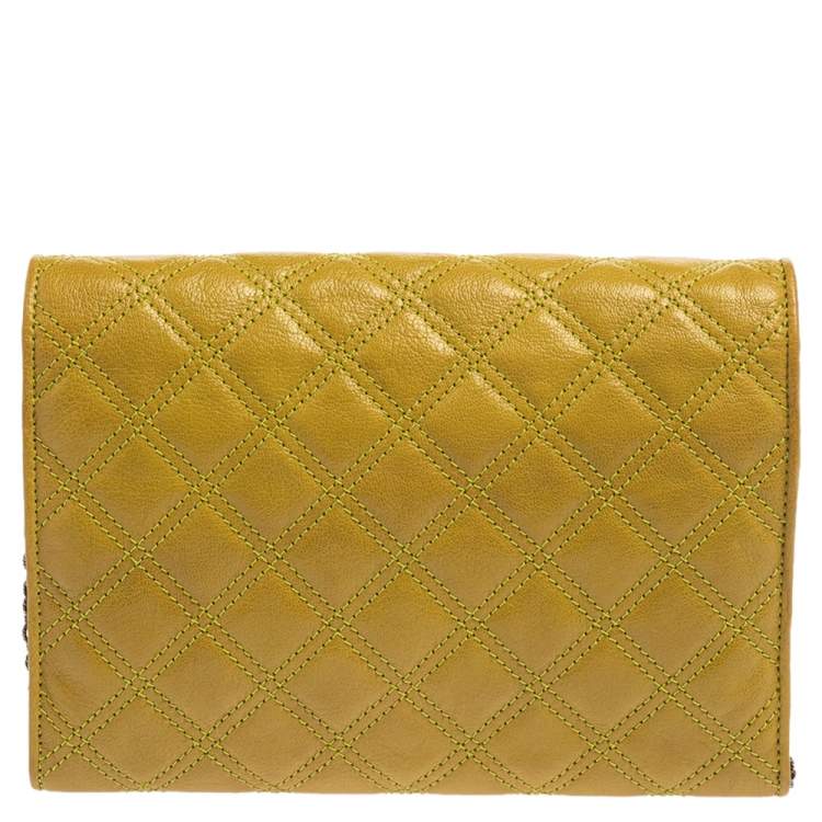 Pre Owned Marc Jacobs Lime Quilted Leather Flap Chain Clutch