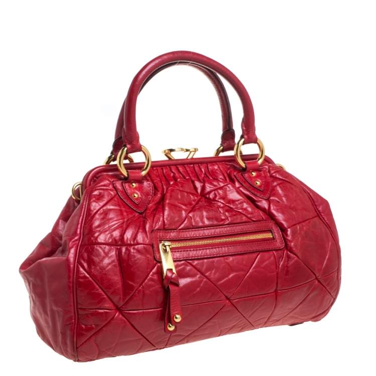 Pre Owned Marc Jacobs Red Quilted Leather Stam Satchel