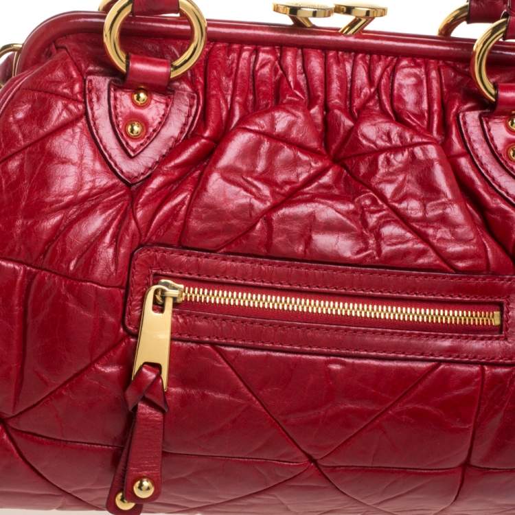 Pre Owned Marc Jacobs Red Quilted Leather Stam Satchel