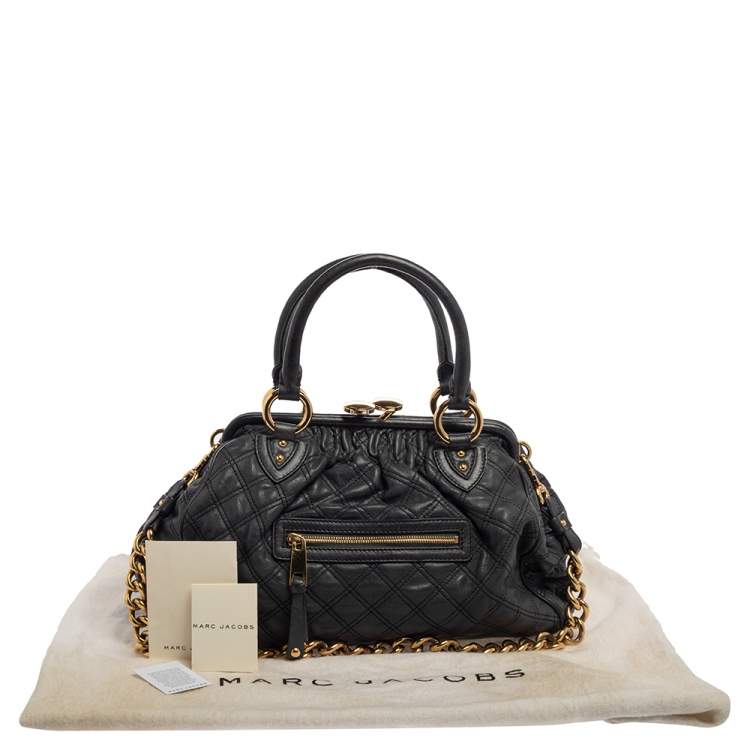 Pre Owned Marc Jacobs Dark Grey Quilted Leather Stam Satchel