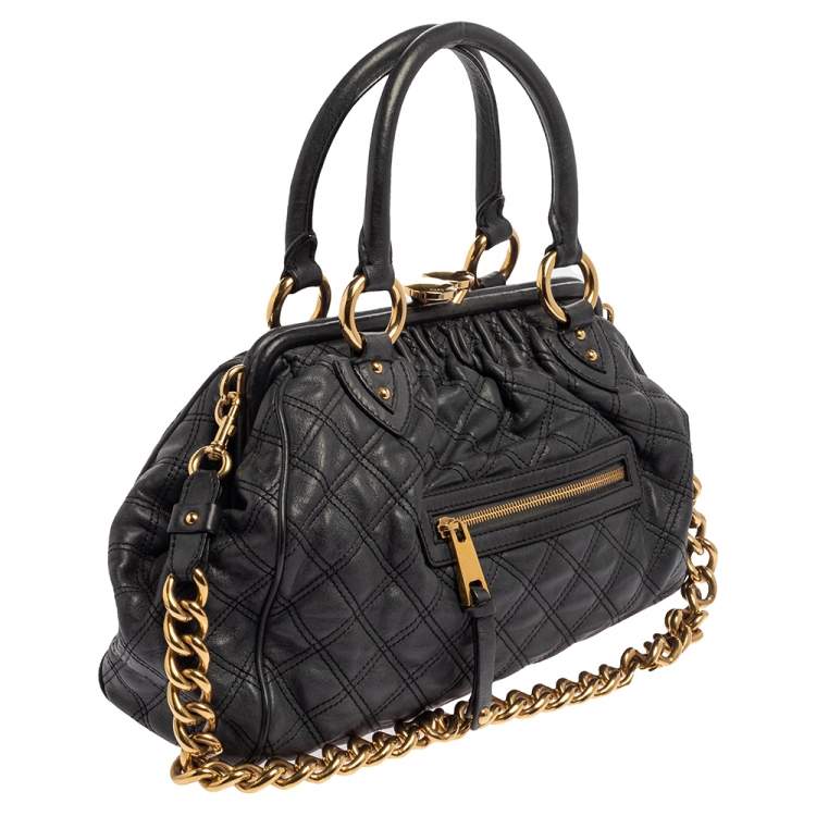 Pre Owned Marc Jacobs Dark Grey Quilted Leather Stam Satchel