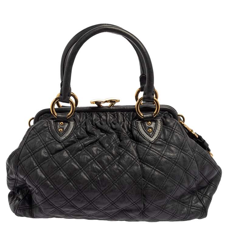 Pre Owned Marc Jacobs Dark Grey Quilted Leather Stam Satchel