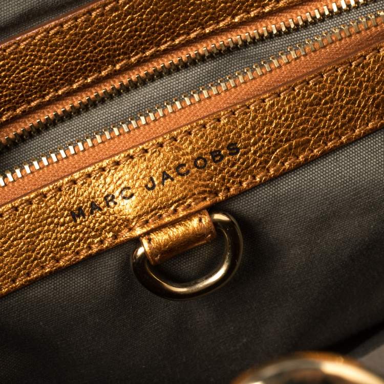 Pre Owned Marc Jacobs Metallic Orange Quilted Leather Stam Satchel