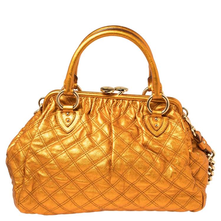 Pre Owned Marc Jacobs Metallic Orange Quilted Leather Stam Satchel