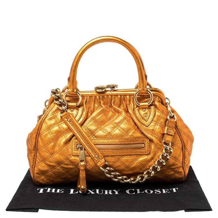 Pre Owned Marc Jacobs Metallic Orange Quilted Leather Stam Satchel