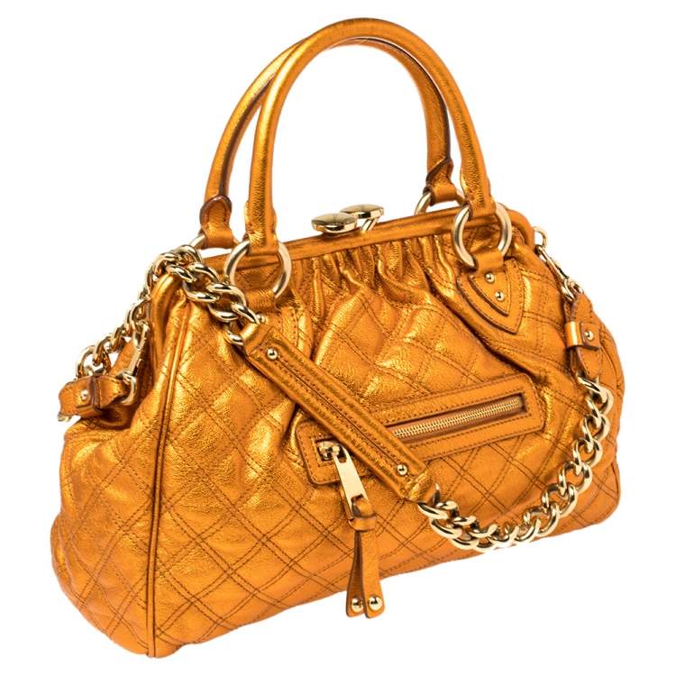 Pre Owned Marc Jacobs Metallic Orange Quilted Leather Stam Satchel