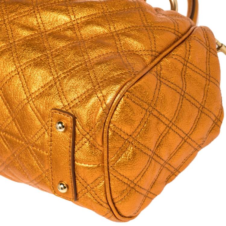 Pre Owned Marc Jacobs Metallic Orange Quilted Leather Stam Satchel