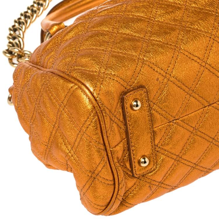 Pre Owned Marc Jacobs Metallic Orange Quilted Leather Stam Satchel
