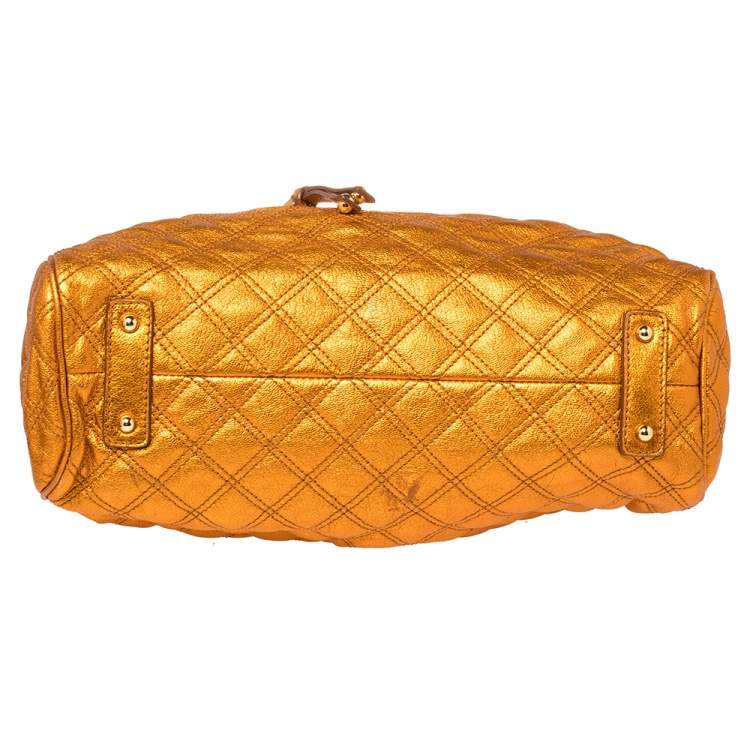 Pre Owned Marc Jacobs Metallic Orange Quilted Leather Stam Satchel