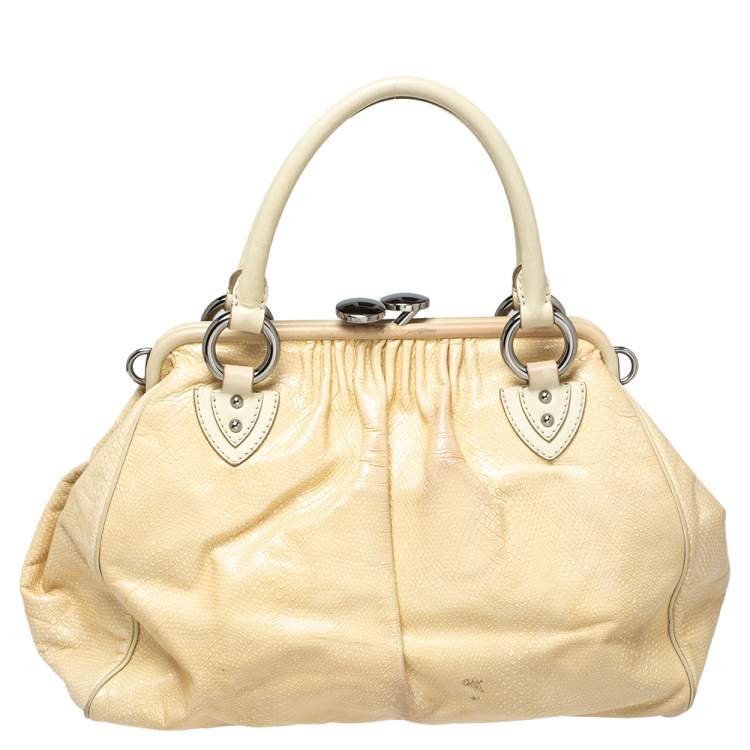 Pre Owned Marc Jacobs Beige Quilted Snakeskin Effect Leather Stam Satchel