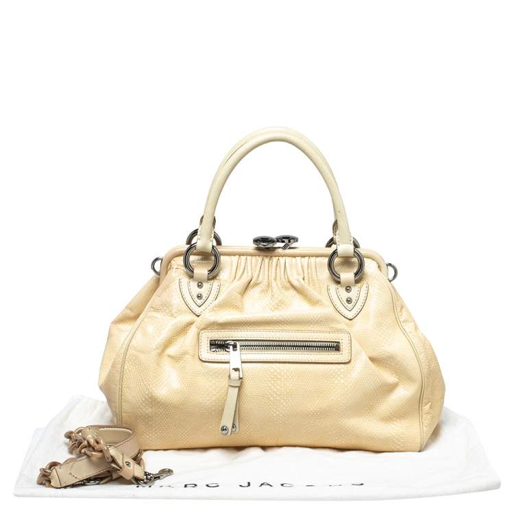 Pre Owned Marc Jacobs Beige Quilted Snakeskin Effect Leather Stam Satchel