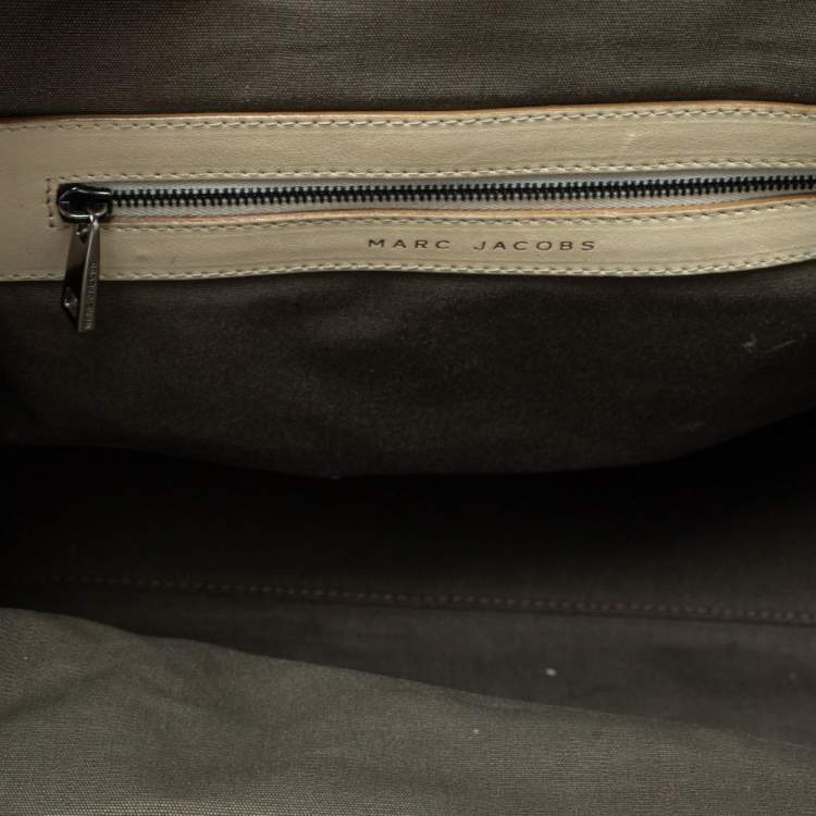 Pre Owned Marc Jacobs Beige Quilted Snakeskin Effect Leather Stam Satchel