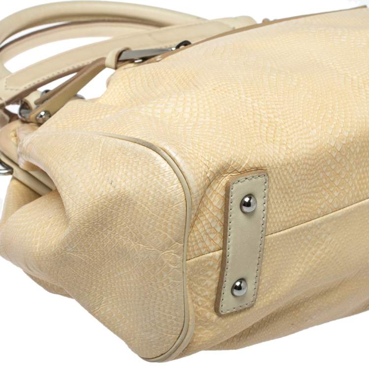 Pre Owned Marc Jacobs Beige Quilted Snakeskin Effect Leather Stam Satchel