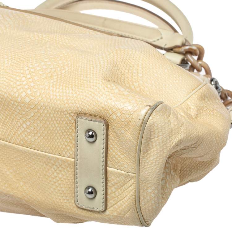 Pre Owned Marc Jacobs Beige Quilted Snakeskin Effect Leather Stam Satchel