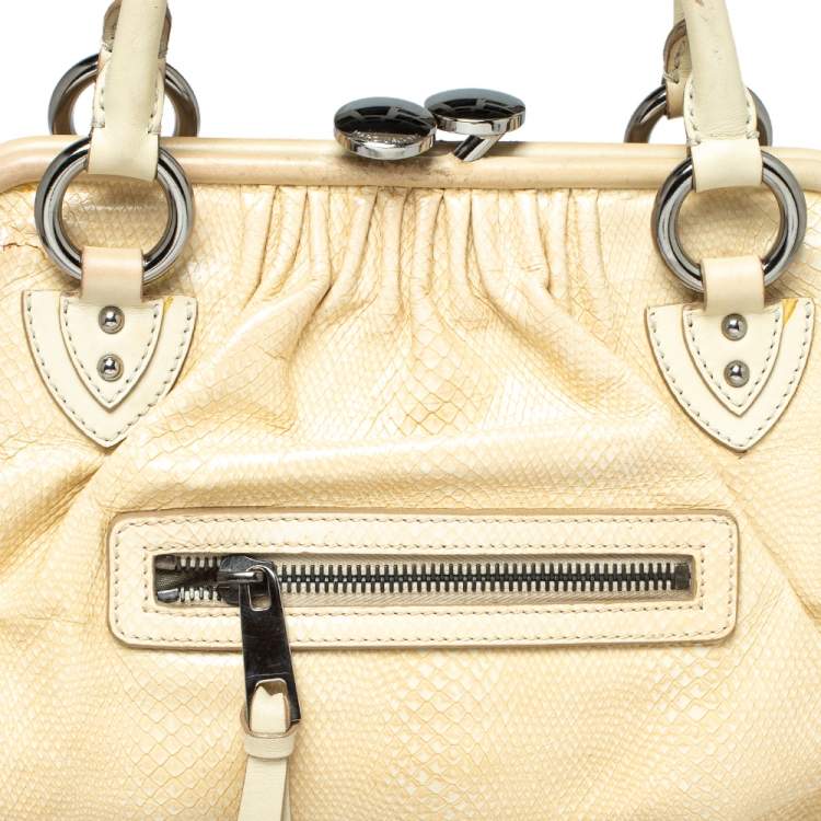 Pre Owned Marc Jacobs Beige Quilted Snakeskin Effect Leather Stam Satchel