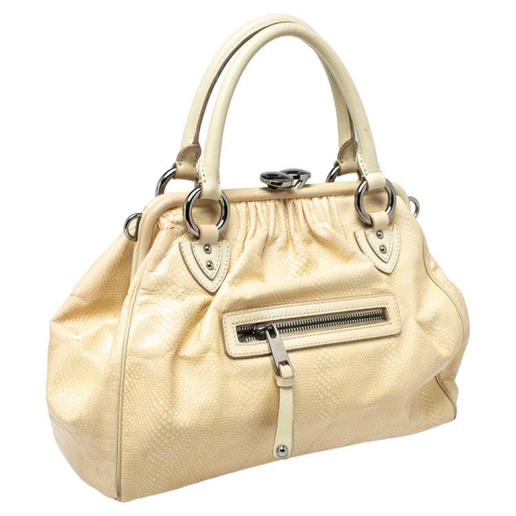 Pre Owned Marc Jacobs Beige Quilted Snakeskin Effect Leather Stam Satchel
