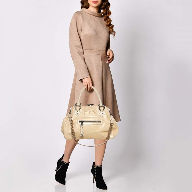 Pre Owned Marc Jacobs Beige Quilted Snakeskin Effect Leather Stam Satchel