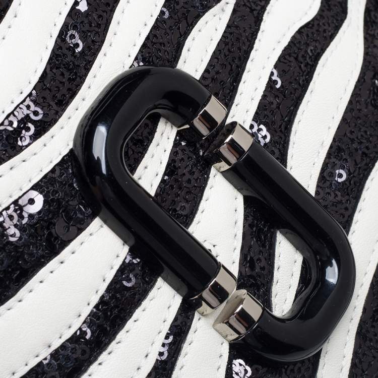Pre Owned Marc Jacobs Black/White Leather and Sequin Zebra Shutter Crossbody Bag