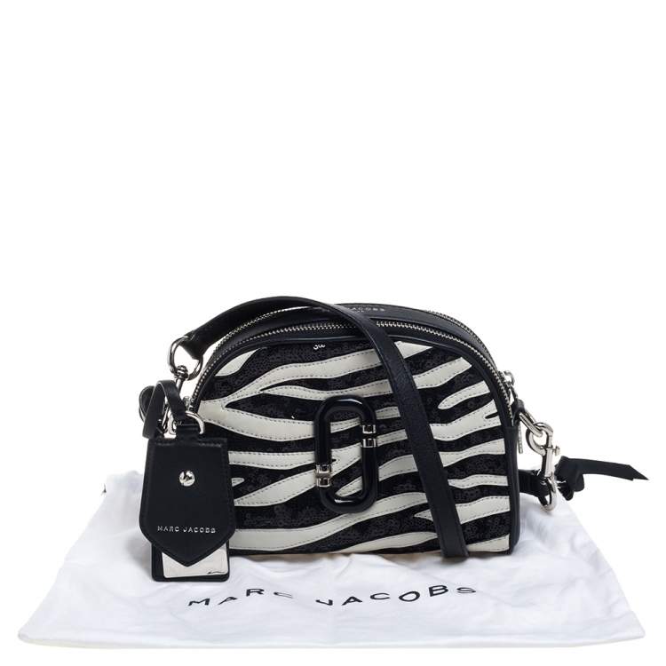 Pre Owned Marc Jacobs Black/White Leather and Sequin Zebra Shutter Crossbody Bag