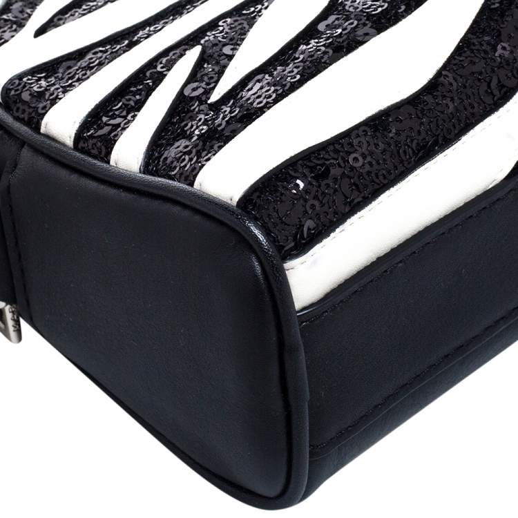 Pre Owned Marc Jacobs Black/White Leather and Sequin Zebra Shutter Crossbody Bag