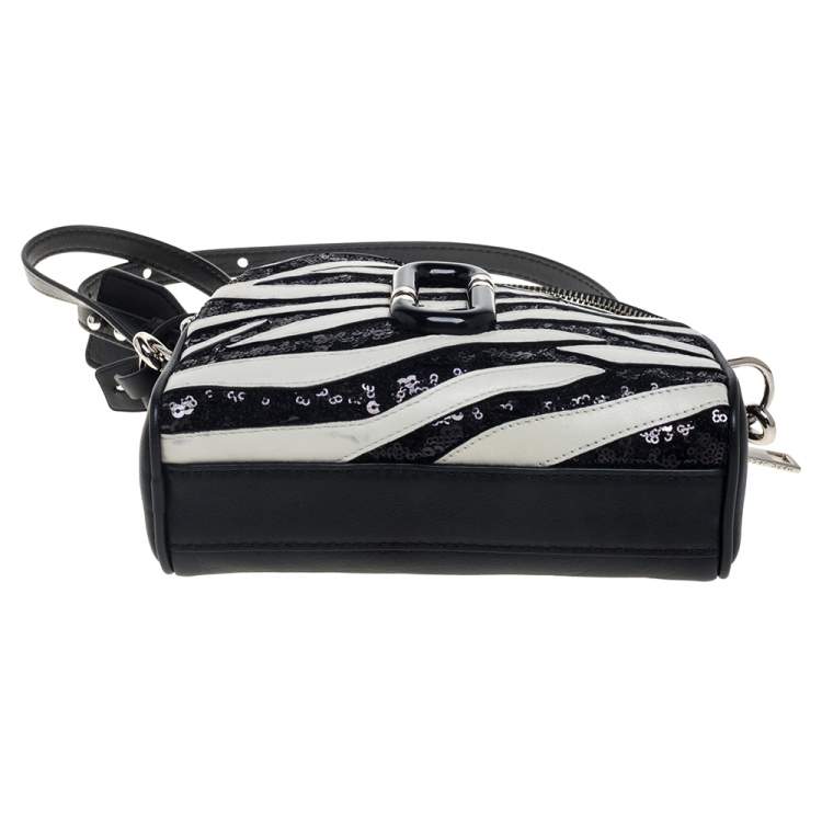 Pre Owned Marc Jacobs Black/White Leather and Sequin Zebra Shutter Crossbody Bag
