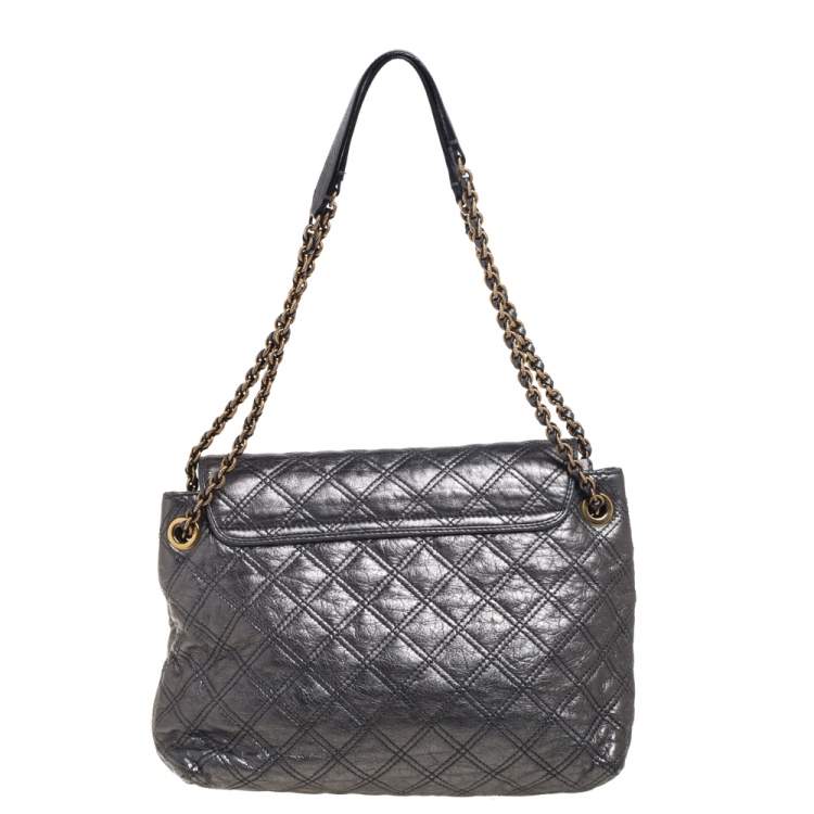 Pre Owned Marc Jacobs Metallic Silver Quilted Leather Large Baroque Single Shoulder Bag