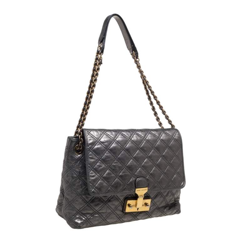 Pre Owned Marc Jacobs Metallic Silver Quilted Leather Large Baroque Single Shoulder Bag