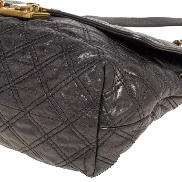 Pre Owned Marc Jacobs Metallic Silver Quilted Leather Large Baroque Single Shoulder Bag