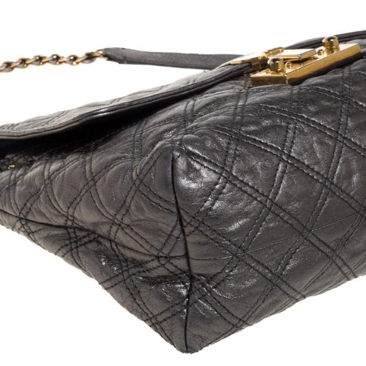 Pre Owned Marc Jacobs Metallic Silver Quilted Leather Large Baroque Single Shoulder Bag