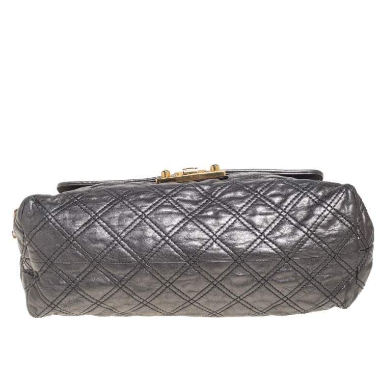 Pre Owned Marc Jacobs Metallic Silver Quilted Leather Large Baroque Single Shoulder Bag