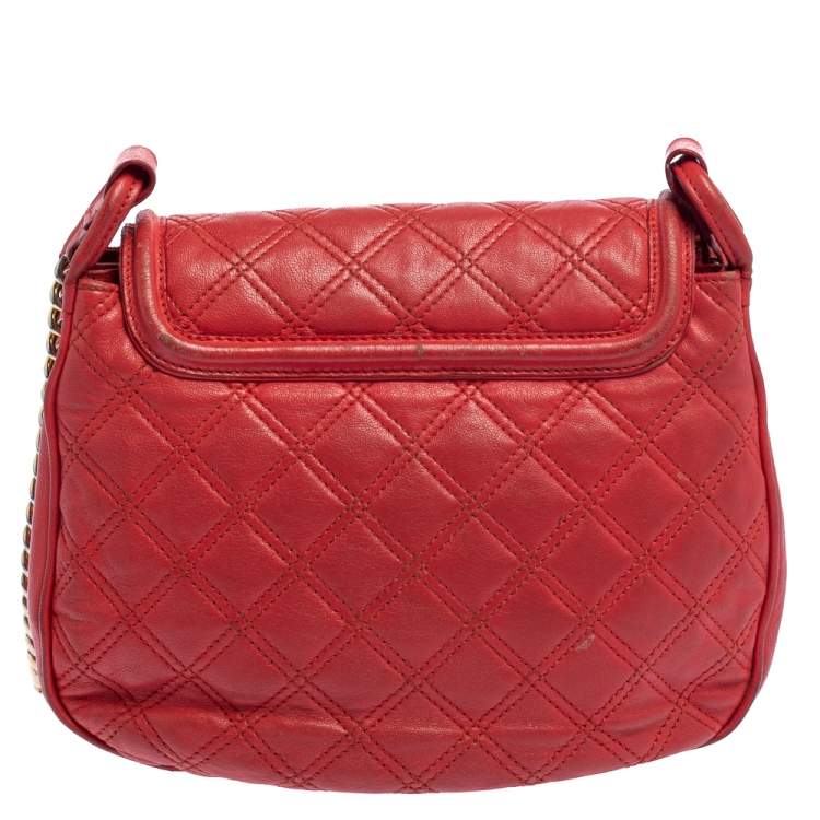Pre Owned Marc Jacobs Red Quilted Leather Flap Crossbody Bag