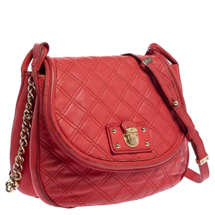 Pre Owned Marc Jacobs Red Quilted Leather Flap Crossbody Bag