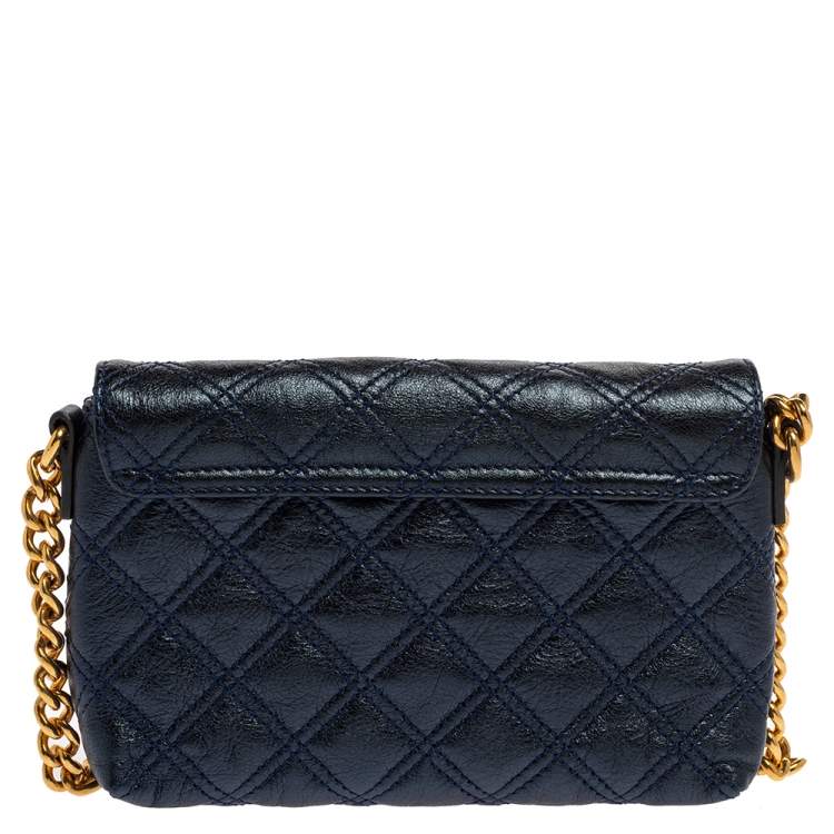 Pre Owned Marc Jacobs Metallic Blue Quilted Leather Flap Shoulder Bag