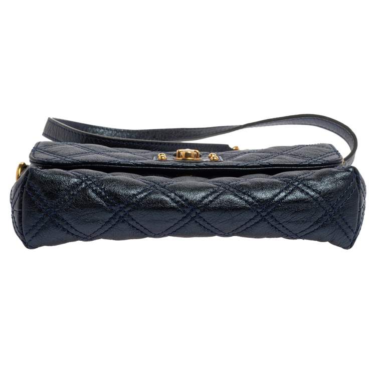 Pre Owned Marc Jacobs Metallic Blue Quilted Leather Flap Shoulder Bag