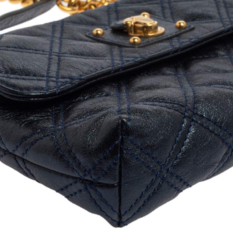 Pre Owned Marc Jacobs Metallic Blue Quilted Leather Flap Shoulder Bag