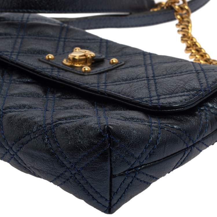Pre Owned Marc Jacobs Metallic Blue Quilted Leather Flap Shoulder Bag