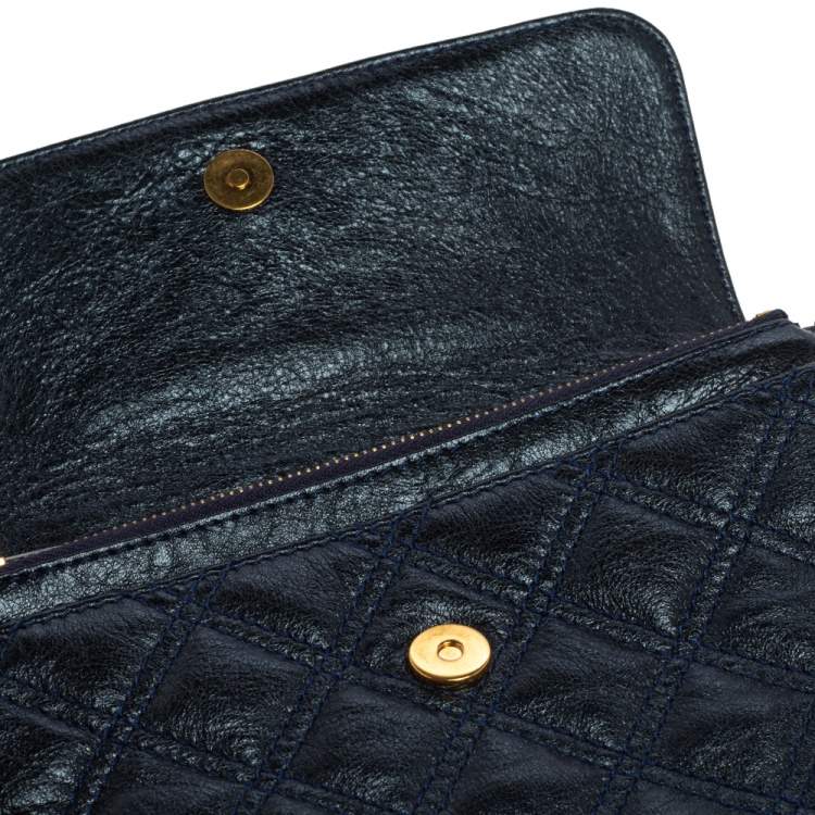 Pre Owned Marc Jacobs Metallic Blue Quilted Leather Flap Shoulder Bag