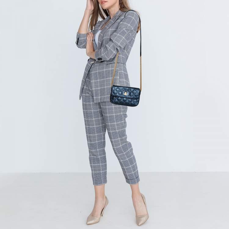 Pre Owned Marc Jacobs Metallic Blue Quilted Leather Flap Shoulder Bag