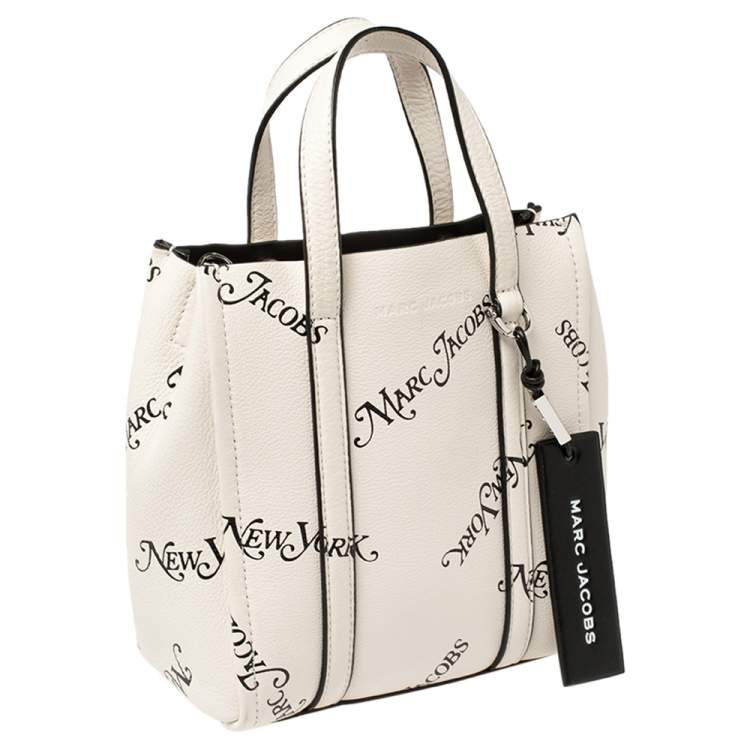 Pre Owned Marc Jacobs White/Black Leather New York Magazine Tag Tote