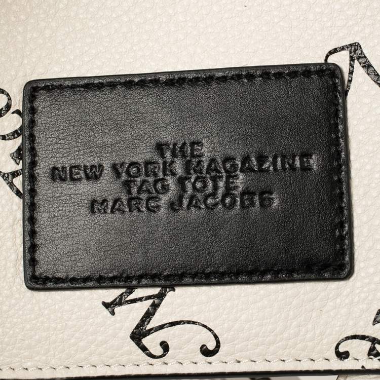 Pre Owned Marc Jacobs White/Black Leather New York Magazine Tag Tote