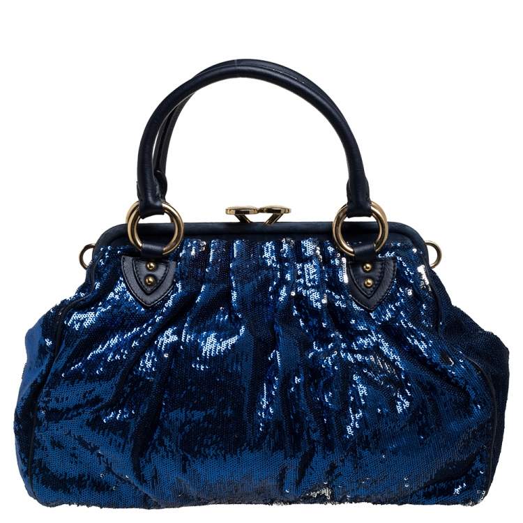 Pre Owned Marc Jacobs Blue Sequins and Suede Stam Satchel