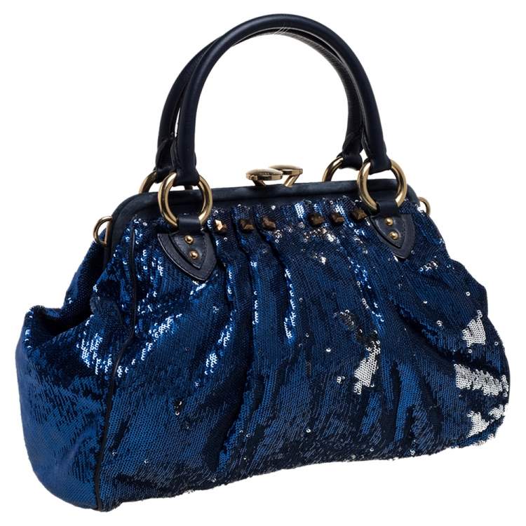 Pre Owned Marc Jacobs Blue Sequins and Suede Stam Satchel